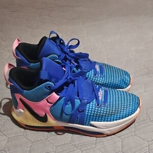 LeBron Basketball Nike Kids Blue and Pink Sneakers. Only Worn On Indoor Court